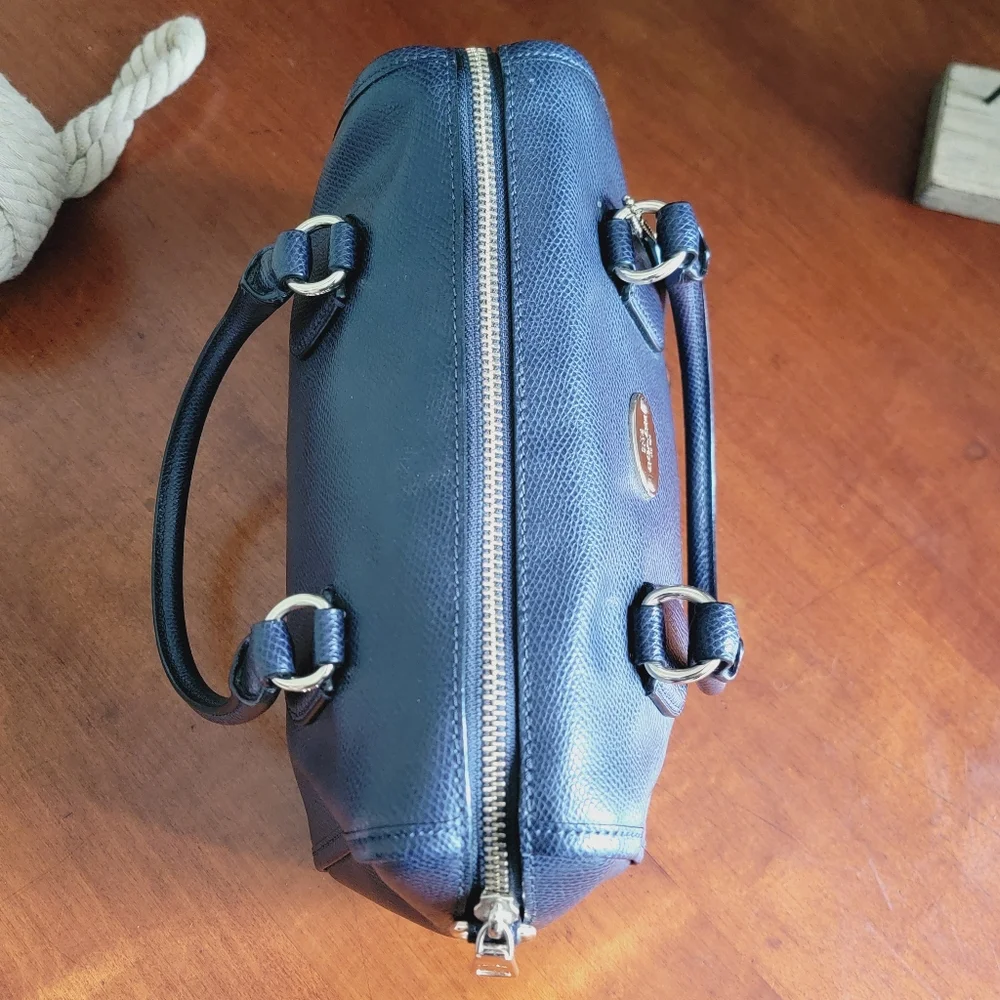Coach F33329 Mini Bennett Navy Crossgrain Leather Satchel Top Handle Crossbody